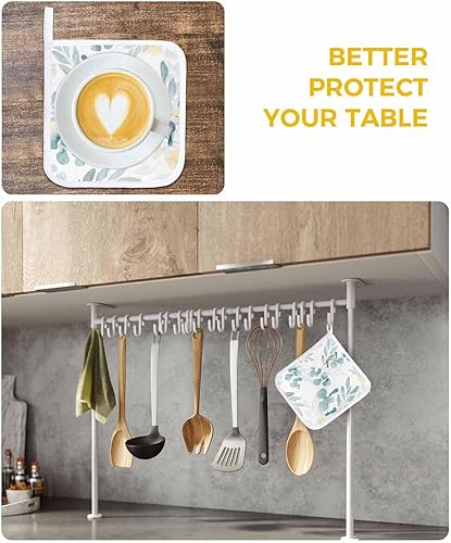 Miniatura 6 de 4 Packs Green Eucalyptus Pot Holders Sets for Kitchen,Oven Pan Plate Bowl Pads Heat Proof Mat with Hanging Loop,Terry Cloth Potholders Soft Grip for