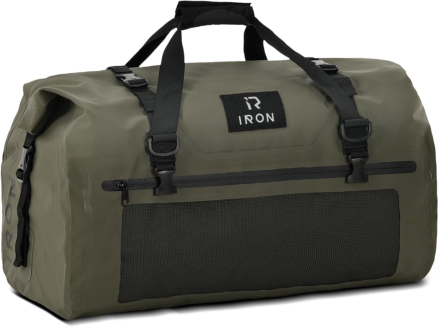 BORLENI Waterproof Motorcycle Dry Duffel Bag Luggage Tail Bag with Large Storage Space,Roll Top Closure, Shoulder Straps, Inner Pocket and Mesh Pocket for Motorcycling Travel Camping (Army Green,50L)
