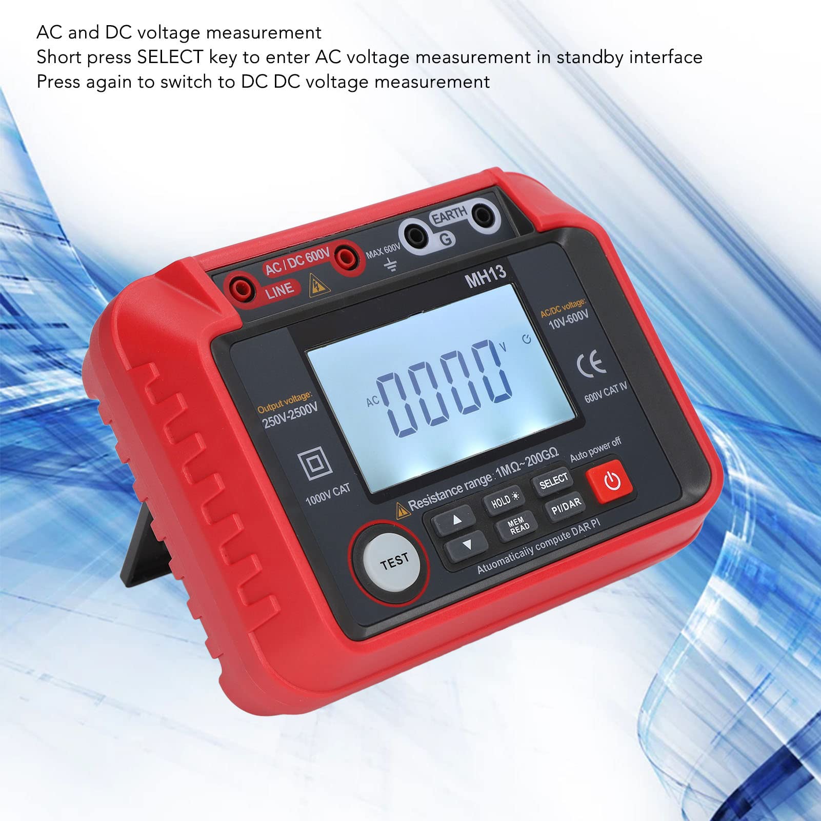 YWBL-WH Miernik Rezystancji Izolacji Tester Megaomomierza ABS 250 V do 2500 V 1 MΩ do 200 GΩ AC DC 10 600 z Wyładowaniem dla Elektryków Kontrola Sprzętu