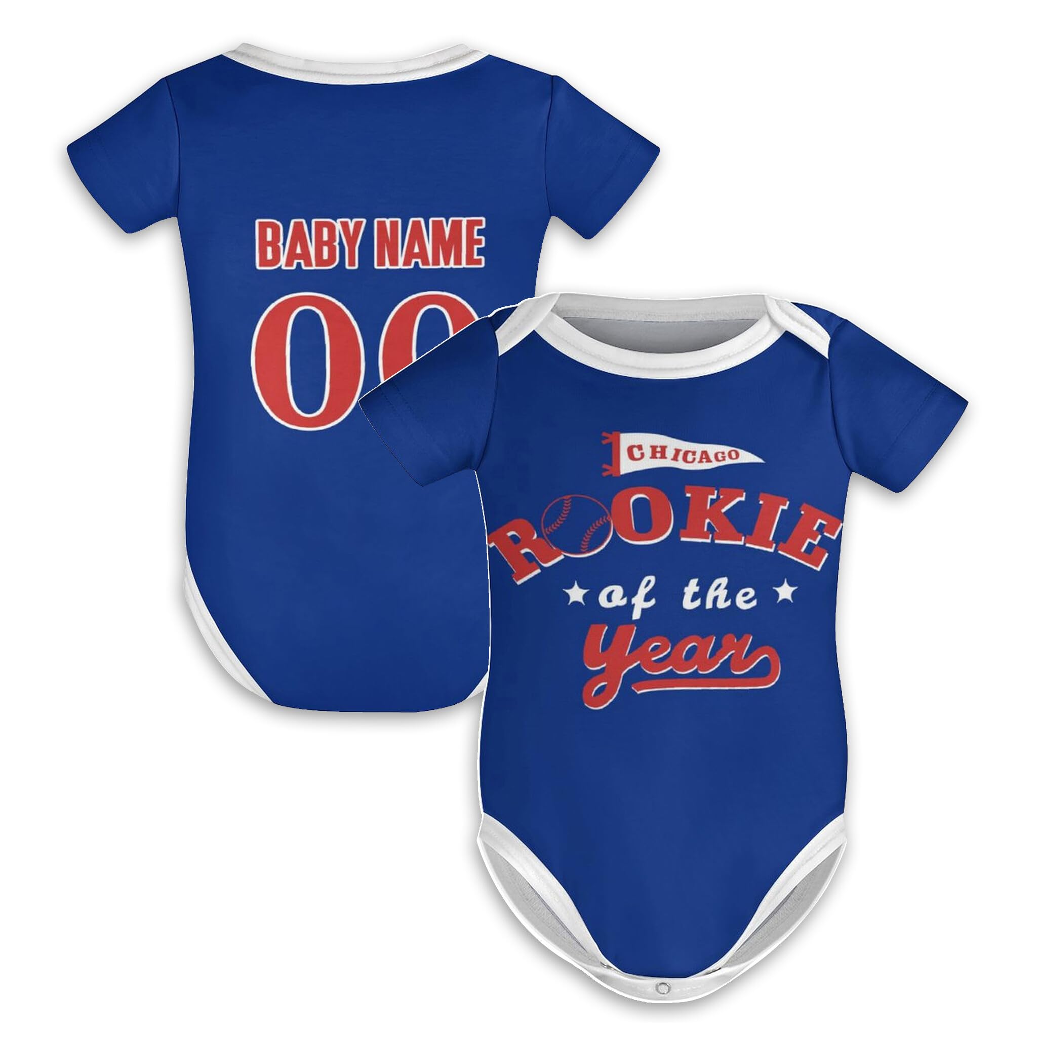 Custom Baseball Baby Clothes, Rookie of The Year Romper Personalized Baby Name and Number Bodysuit Gift