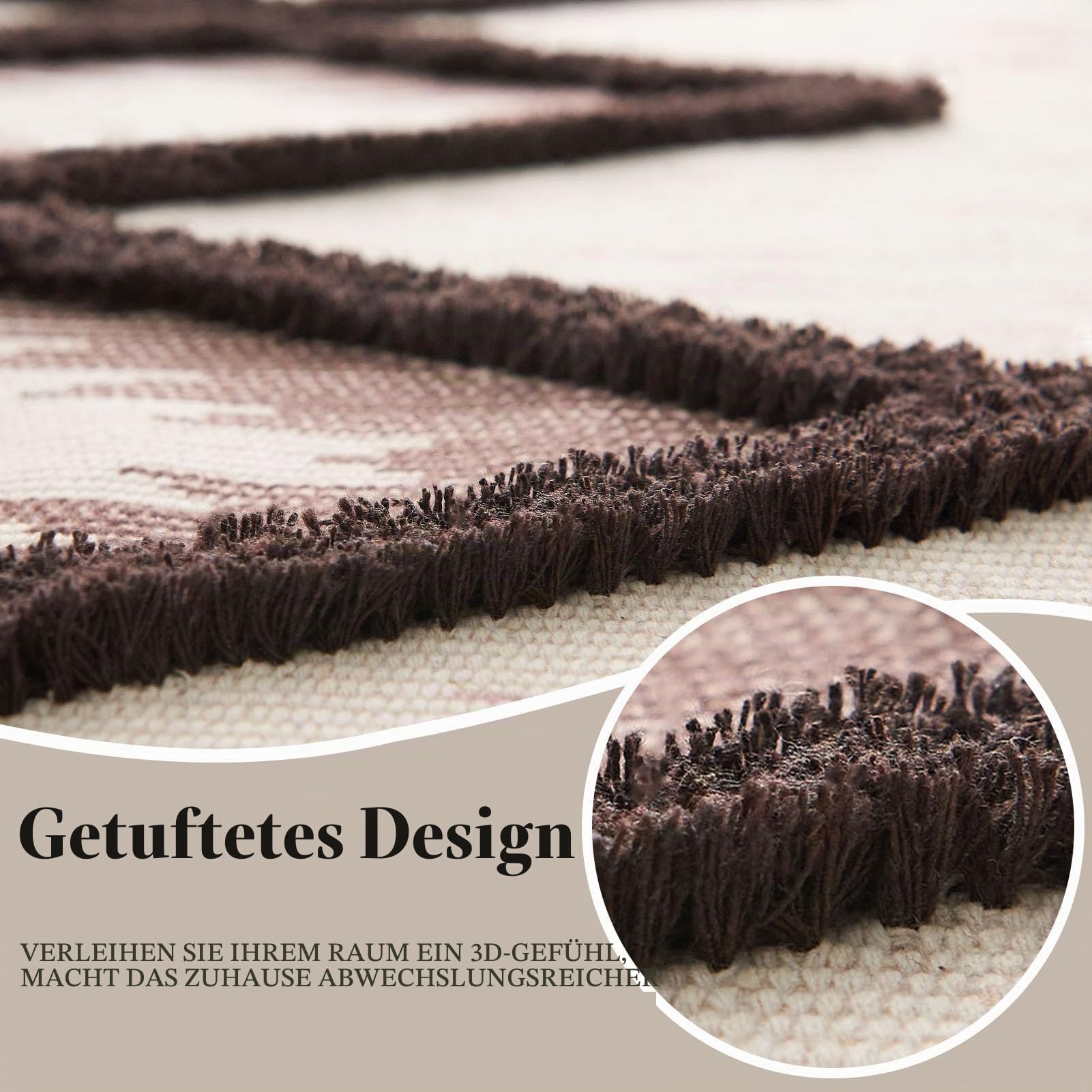 Boho-Läufer, waschbar, 60 x 180 cm, rutschfest, gummierte Unterseite, für Küche, Bauernhaus, Bodenmatte mit Quasten, getuftete gewebte Baumwolle, Eingangsbereich, Braun