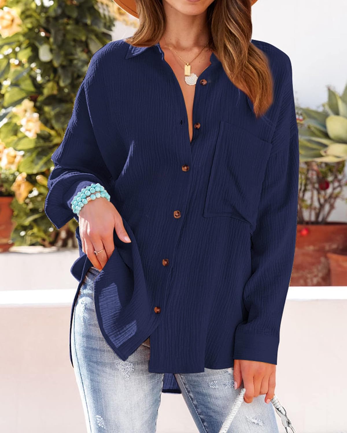 NOLLSOM Casual Shirts for Women Long Sleeve Button Down Blouses Spring 2026 Solid Color Trendy Tops with Pocket - Image 4