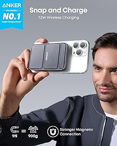 Anker 622 Magnetic Battery (MagGo), 5,000mAh Foldable Magnetic Wireless Portable Charger with Stand and USB-C Port (On The Side), Magsafe-Compatible for iPhone 16/15/14/13 Series