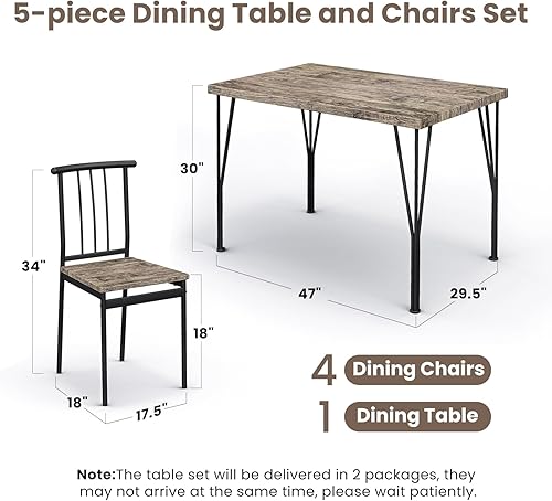 Miniatura 6 de Juego de mesa de comedor de 5 piezas, mesa de cocina que ahorra espacio con 4 sillas, fácil de montar, muebles modernos de madera y metal para
