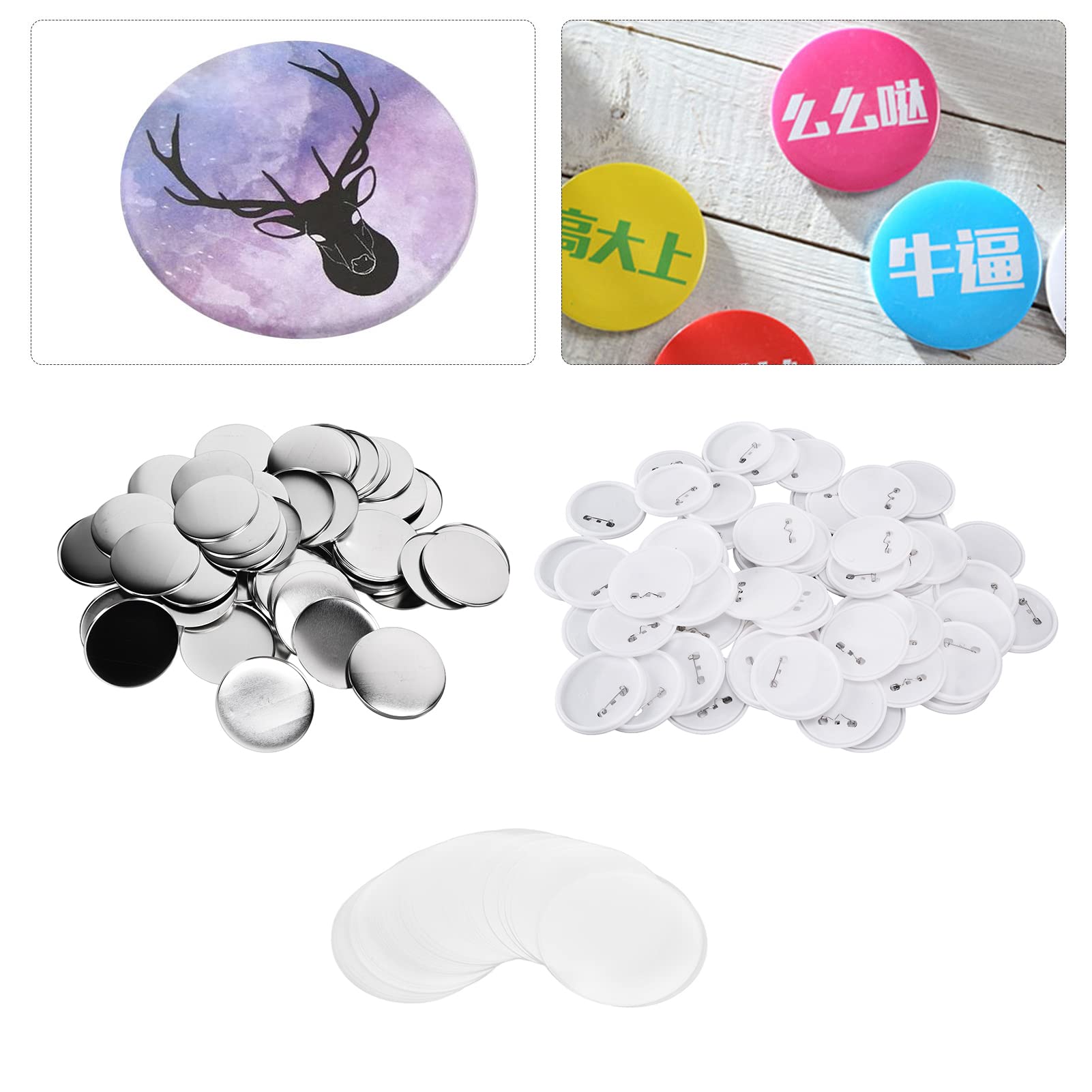 Pissente Abzeichen-Rückseite, 100 Stück Weißblech-Kunststoffbasis, Vermeiden Sie Festes DIY-Abzeichen-Werkzeug mit Metallgehäuse, Polyesterfolie für Weihnachts- und (75 mm, 100 Sätze)