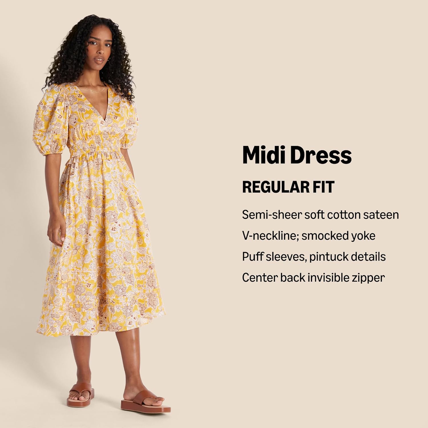 Amazon Essentials Women's Regular-Fit Cotton Sateen Puff Sleeve Midi Dress - Image 2