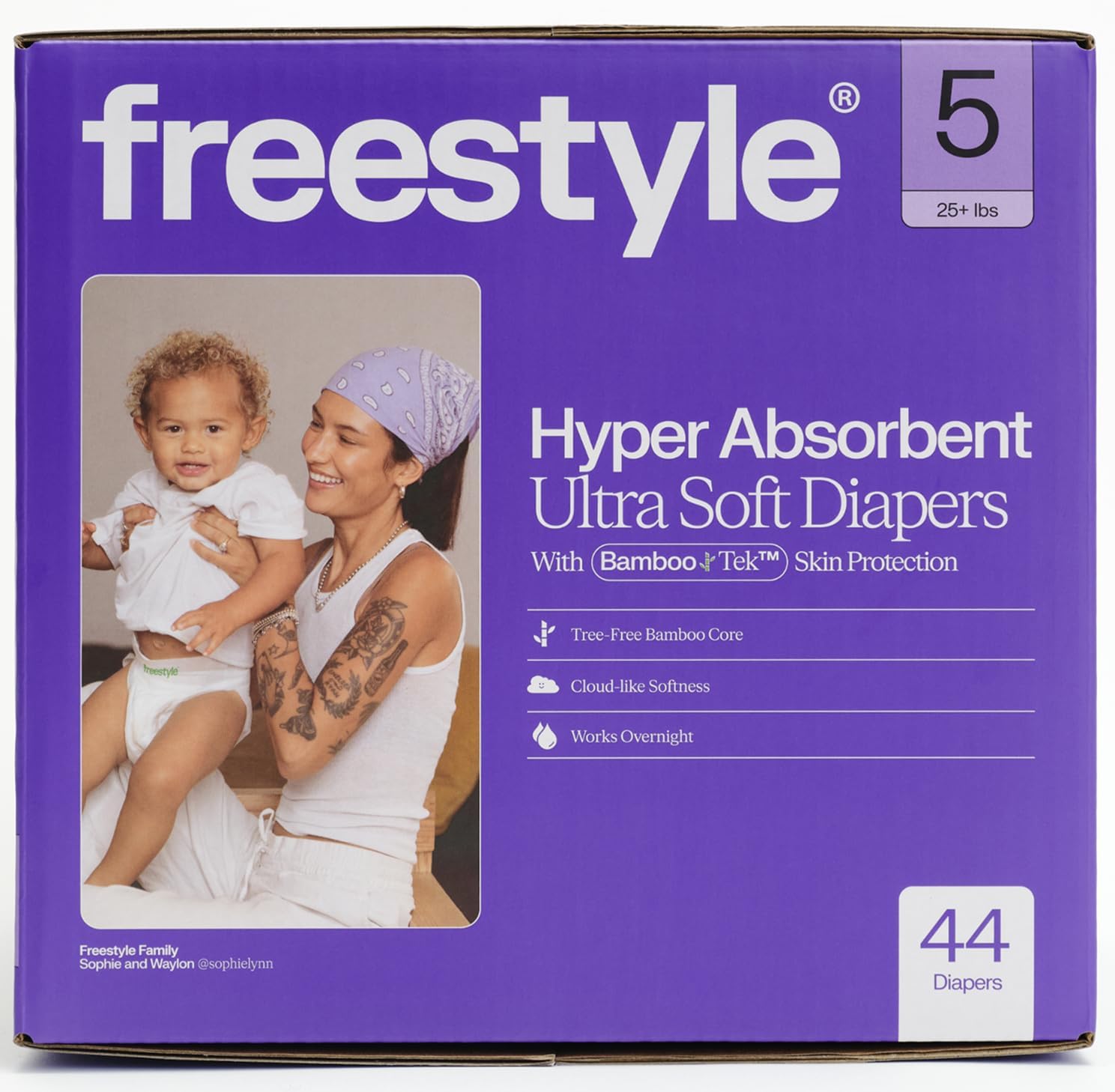 Freestyle BambooTek Diaper – (Size 5) Hyper Absorbent & Non-Toxic – Disposable Diaper for Sensitive Skin – Ultra Soft Diaper's (25+ lbs) – 44 Count Size 5 44