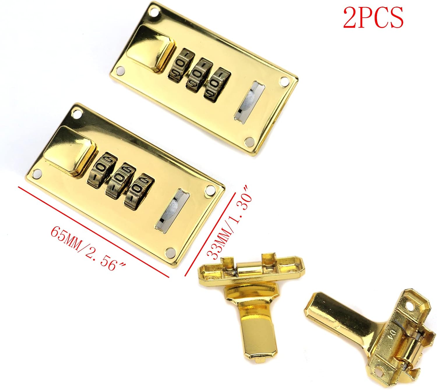 2pcs Luggage Combination Lock, 3 Digit Password Lock, Gold