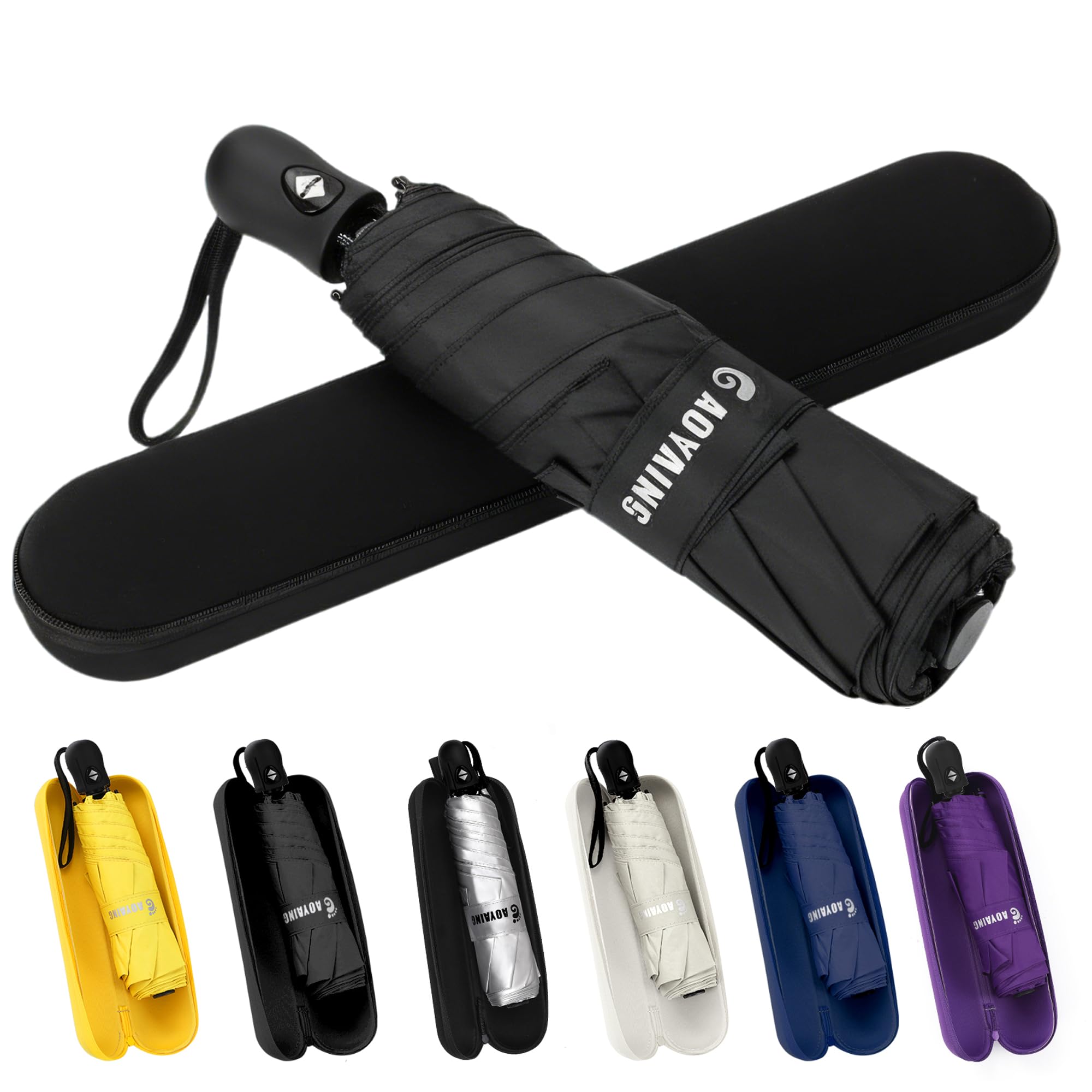 GAOYAING Compact Automatic Travel Umbrella with Case, Mini Small Folding Sun UV, Pocket Purse Umbrella