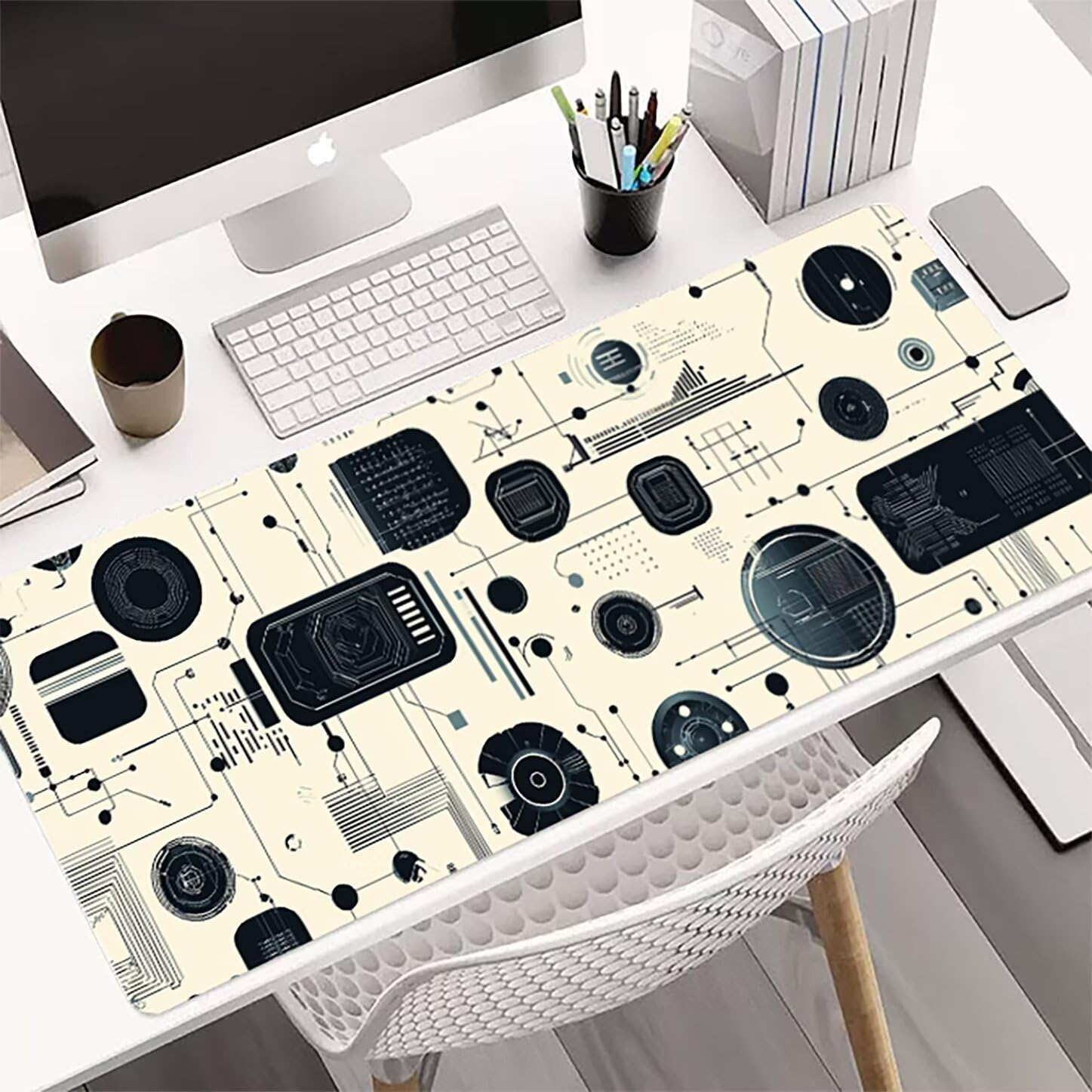 Lpfieonn Einfach Großes Schreibtischunterlage, XXL Schreibtischunterlagen, Beige XXL Wasserdicht Gaming Mousepad mit Vernähter Rand und Rutschfeste Gummibasis, für Laptop/Hause/Büro 120x60cm PF-1879