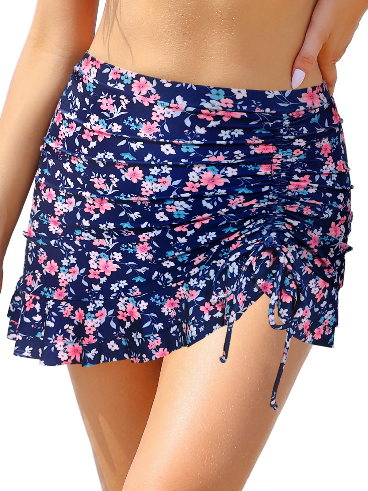 SHEKINI Traje de Baño para Mujer Elegante Ruched Bikini Falda Corta Incorporada Pantalones de Bikini Deportivo Verano Falda de Baño con Cordón de Playa — view 28