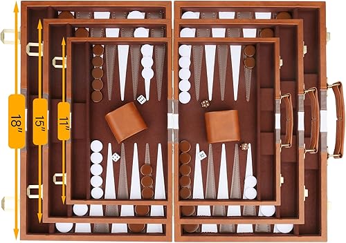Miniatura 5 de Backgammon Set  Juego de mesa clásico con funda de cuero de primera calidad  Juego de estrategia de viaje portátil de backgammon para adultos y