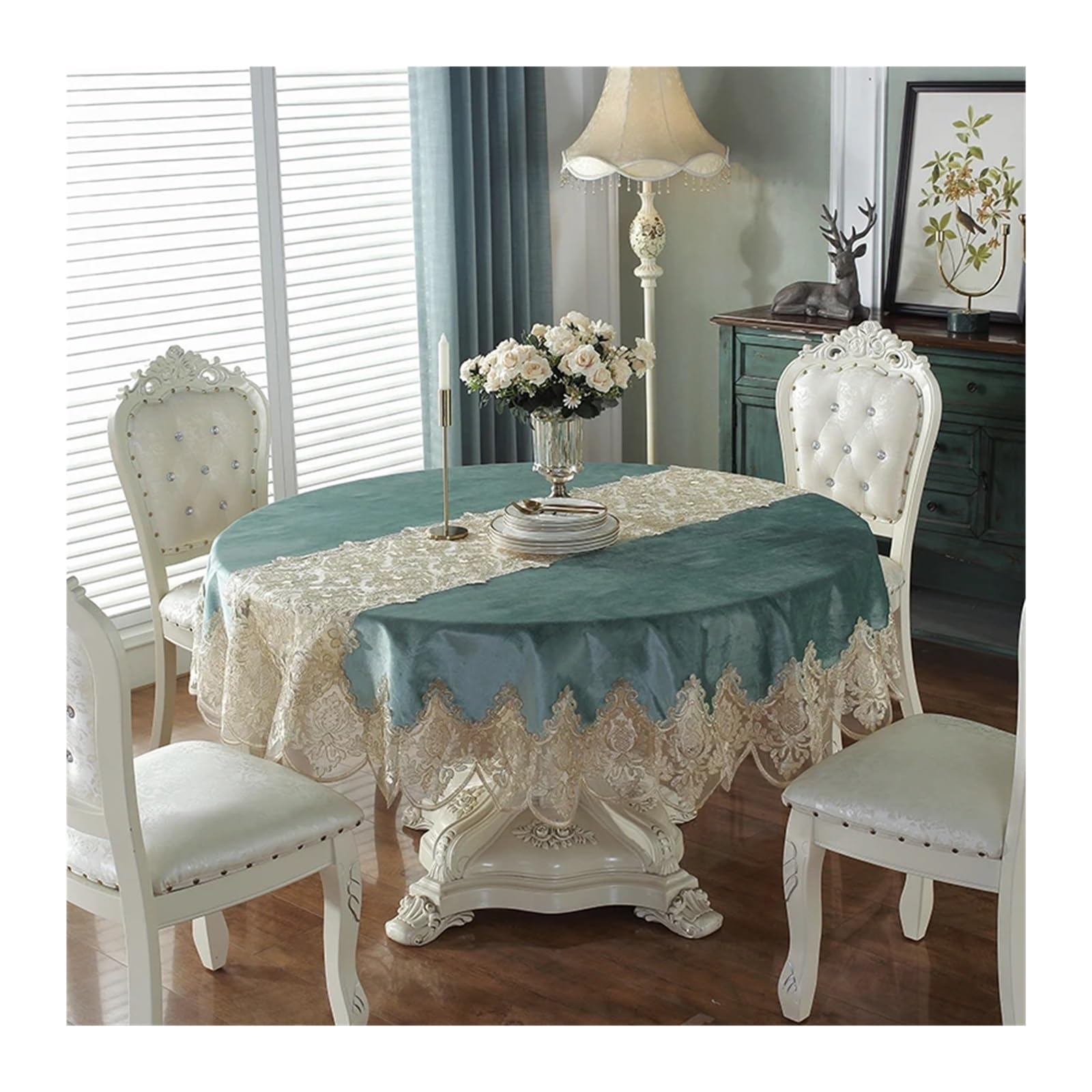 FOELANNE Embroidered Lace Tablecloth, Lace Tablecloth Multicolor 90-200cm Round Embroidery(Color2,Diameter 180cm Round)