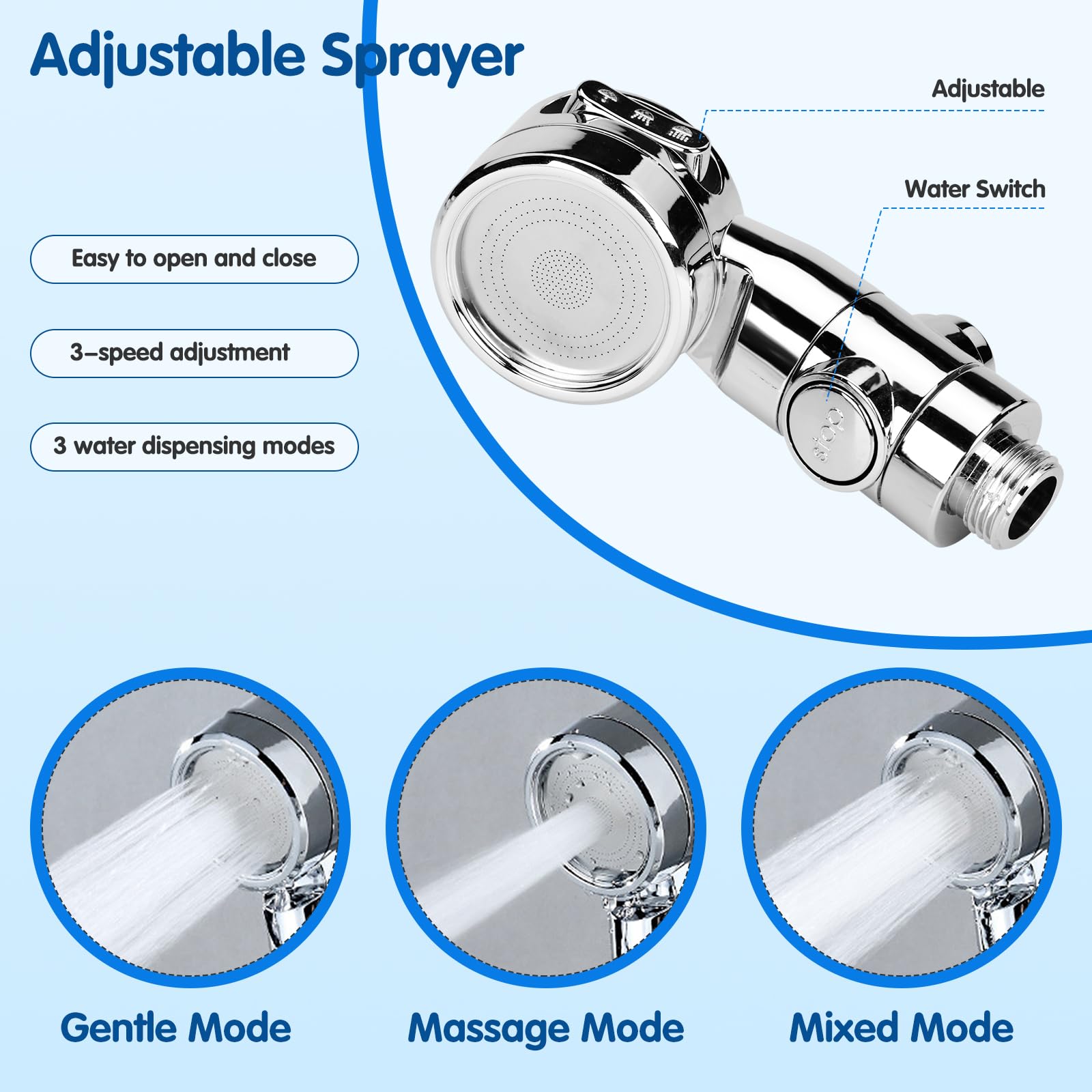 Doccetta per Lavandino Bagno con Tubo Estensibile 3M Doccino per Lavandino Cucina Doccetta Per Doccia,Doccetta per Bidet Doccino per Bidet Set Soffione Doccia con 6 Adattatore per Doccia e Bide