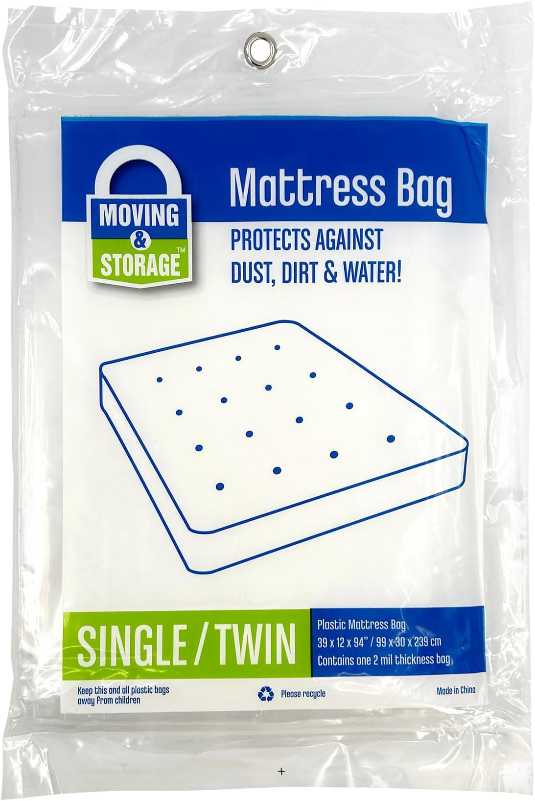 Moving & Storage - Premium Extra Thick 2 MIL Single/Twin (40" x 18" x 95") Clear Plastic Mattress Storage Bag - Dust and Waterproof Cover for Heavy Duty Protection