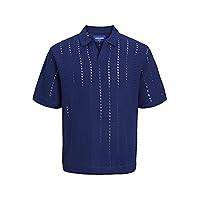 JACK & JONES Jorparos Knit Easter SS Crochet Polo da Uomo, Ocean Cavern