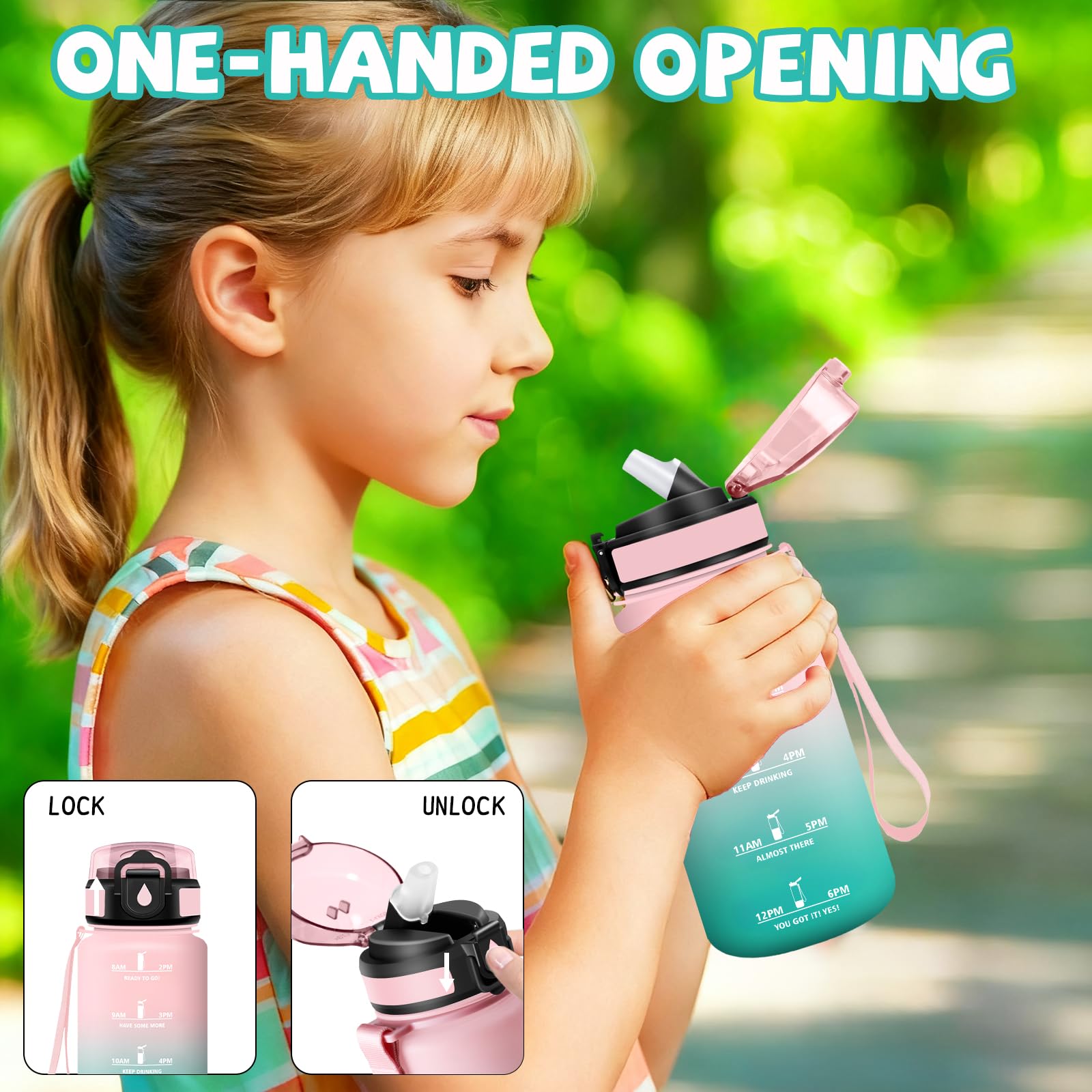 Grsta Borraccia, 500ml Borraccia Bambini, Senza Perdite, Borraccie con Cannuccia, Facile da Pulire, Borraccie Motivazionale, con Slogan Motivazionale, Borracce per Scuole, Campeggio, Corsa