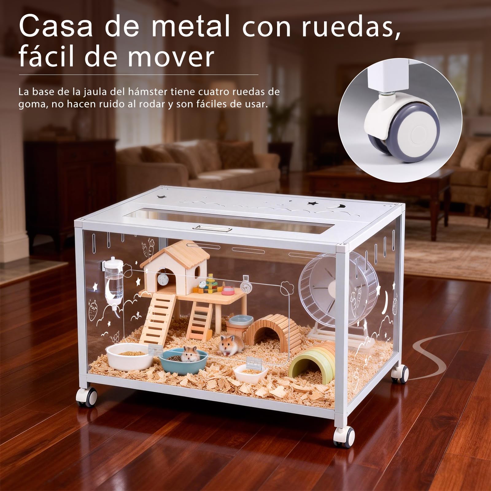 Jaula grande para hámster de 80 x 50 x 55 cm, jaula para roedores con ruedas, jaula de metal sólido para jerbos, hámster dorado, hámster enano, recinto para hámster acrílico, color blanco