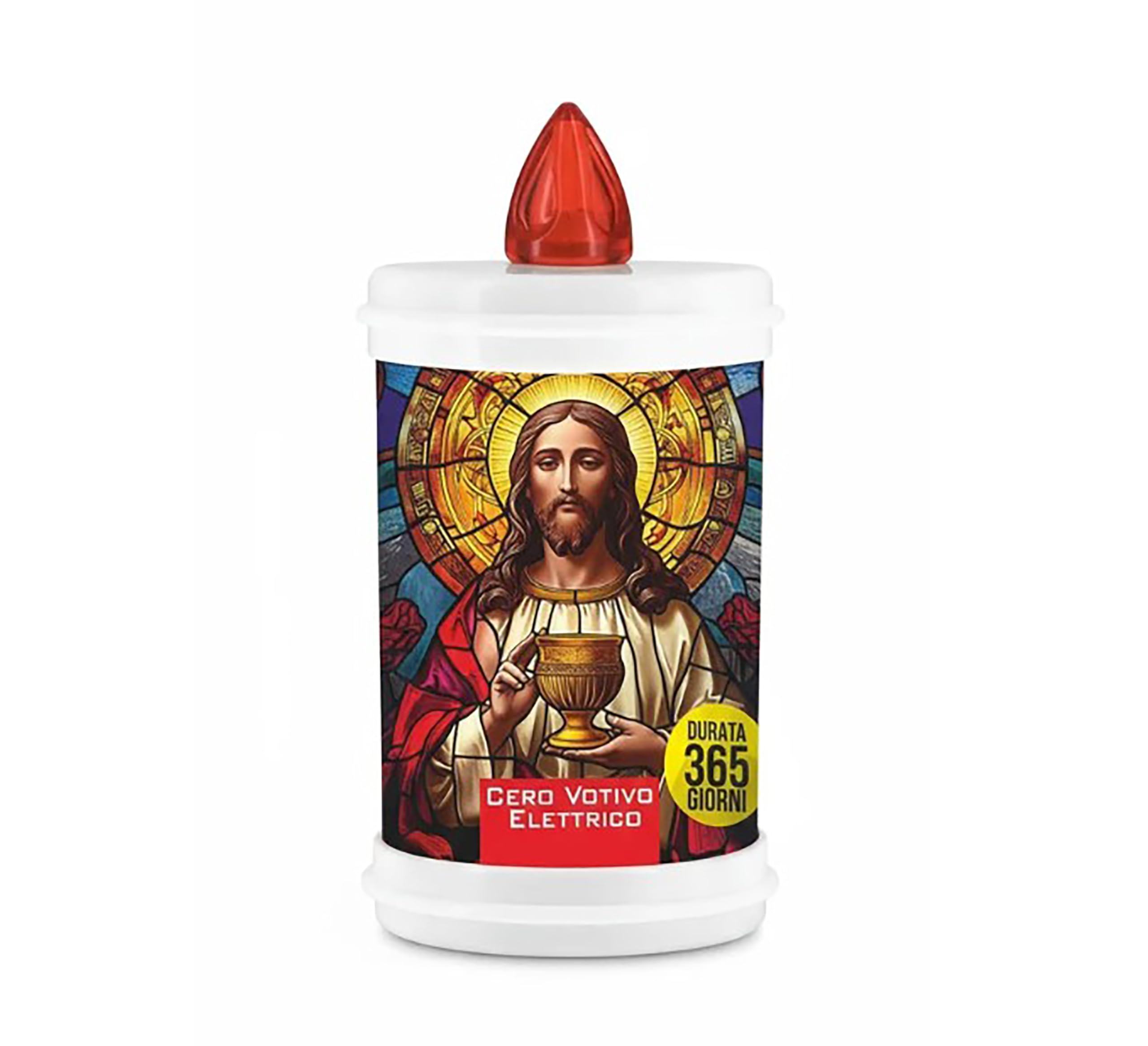 Cereria Di Giorgio White Electric Votive Candle - Long Lasting 1 Year - Batteries Included - Dedicated To The Sacred Heart - Height 12 Cm