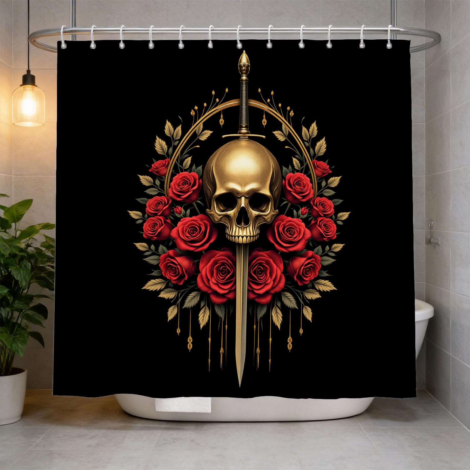 Hongduo 3D Floral Skull Shower Curtain for Stalls Bathtubs Floral Pattern Bathroom Decor Shower Curtain Set Polyester Fabric Waterproof 200x200cm/79X79 Inch with Hooks