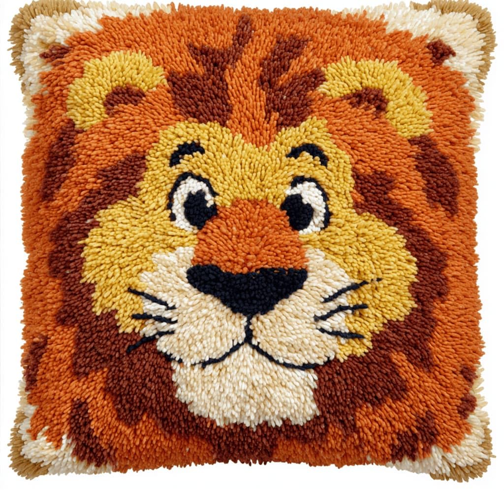 Kitquiver Beginner Latch Hook Cushion Kit,Lion Decor Pillow Cover 43X43Cm