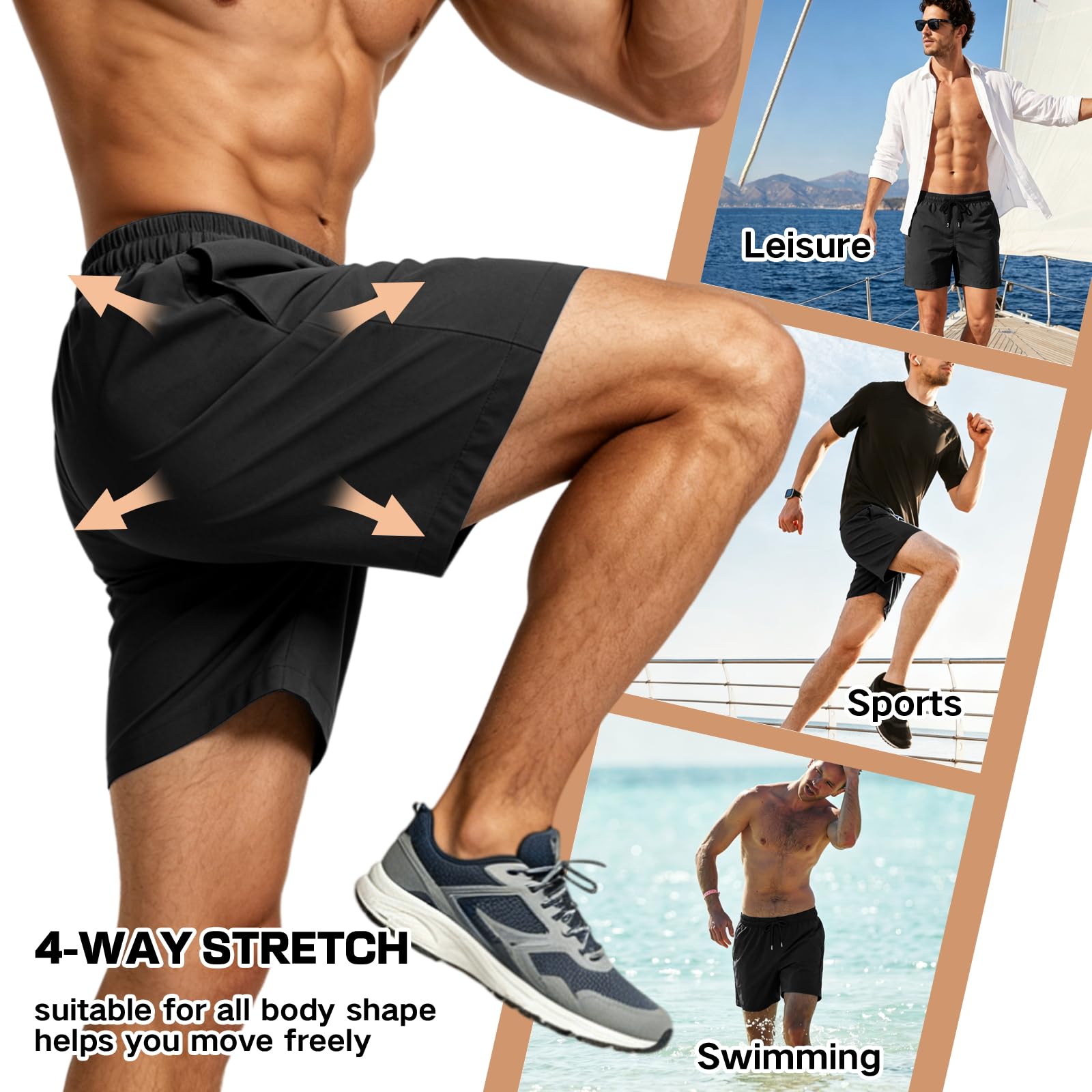 HEOAARG Costumi da Bagno Uomo Leggeri Pantaloncini da Bagno Asciugatura Rapida Costume Uomo Mare Traspirante Bermuda Shorts con Tasche con Cerniera E Coulisse Elastiche