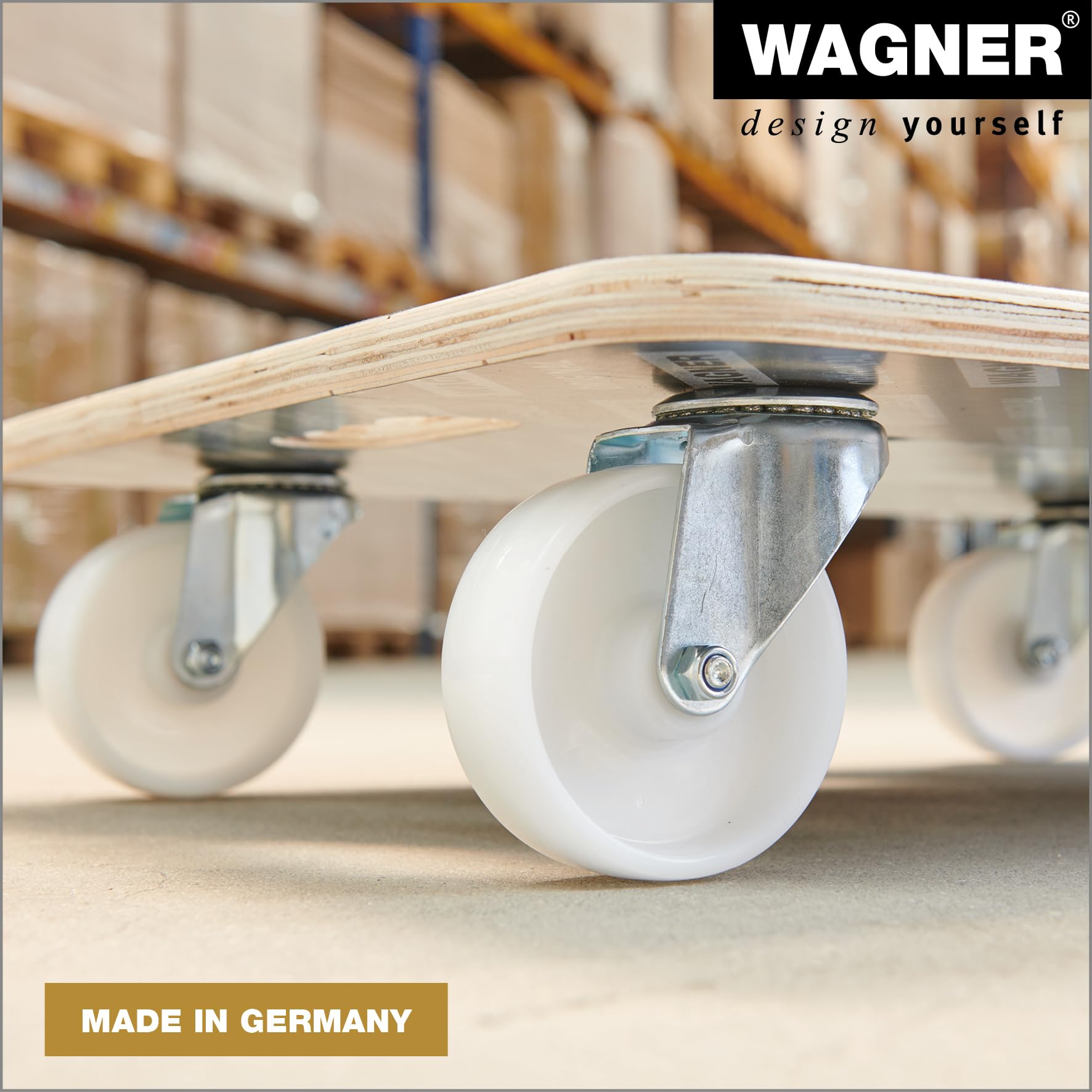WAGNER Transportroller Transporthilfe 1113 I Schichtholz mit Grip I 59 x 49 x 13,5 cm, Tragkraft 400 kg I Möbelroller für Umzüge I Umzugsrollbrett I Schwerlastrollbrett Tragegriff I FSC® I Made in DE