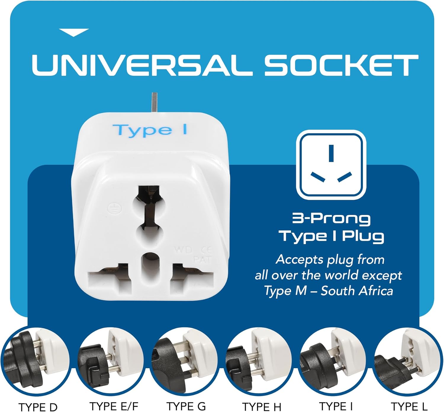 Ceptics Australia, China, New Zealand Travel Plug Adapter (Type I) - 3 Pack [Grounded & Universal] (GP-16-3PK) image 3
