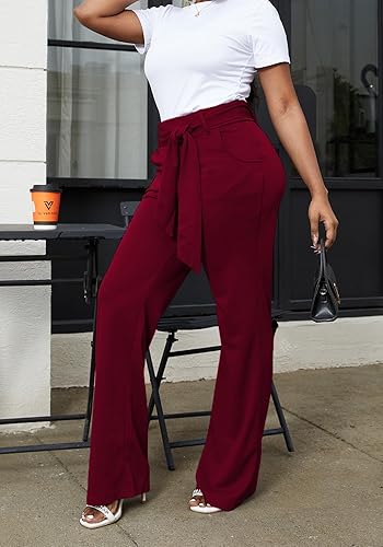 Miniatura 2 de LKOUS Pantalones de vestir elásticos de cintura alta para mujer, pantalones de pierna ancha, pantalones de trabajo para oficina