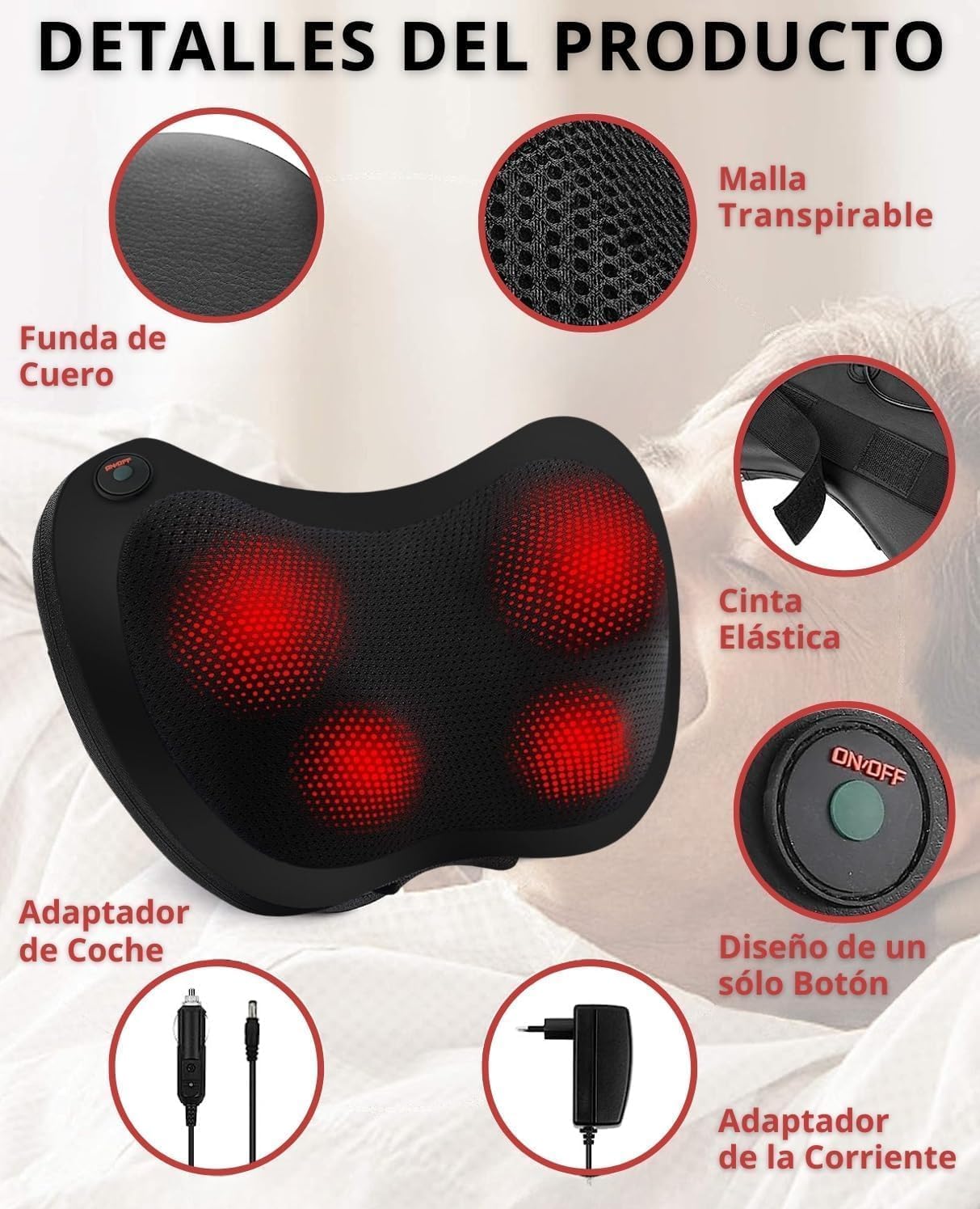 Cojín Masajeador Cervical y Espalda, Masajeador Giratorio Para el Alivio Muscular con Función de Calefacción, Masajeador de Cuello Shiatsu, Regalo Original para Mujer o Hombre