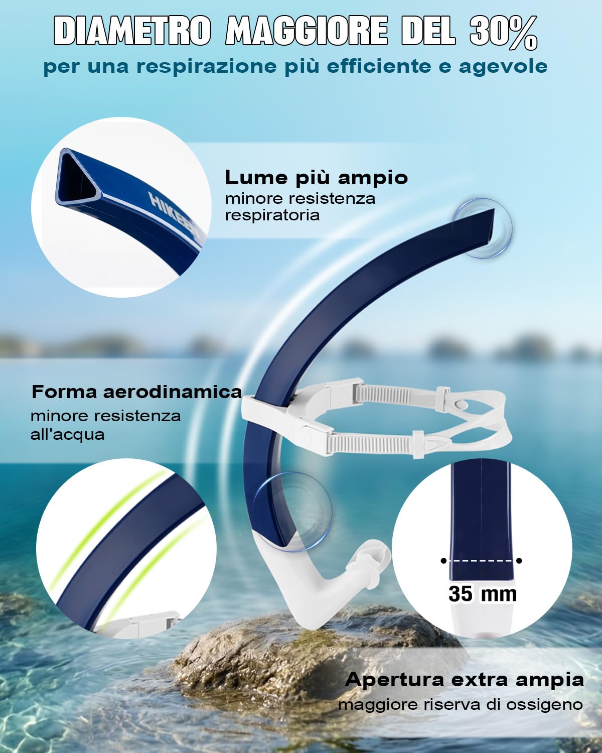 BOOSTEADY Boccaglio da Nuoto a Grande Diametro, Accessorio per Nuoto e Snorkeling con Tubo Aerodinamico, Boccaglio in Silicone e Valvola di Scarico Unidirezionale