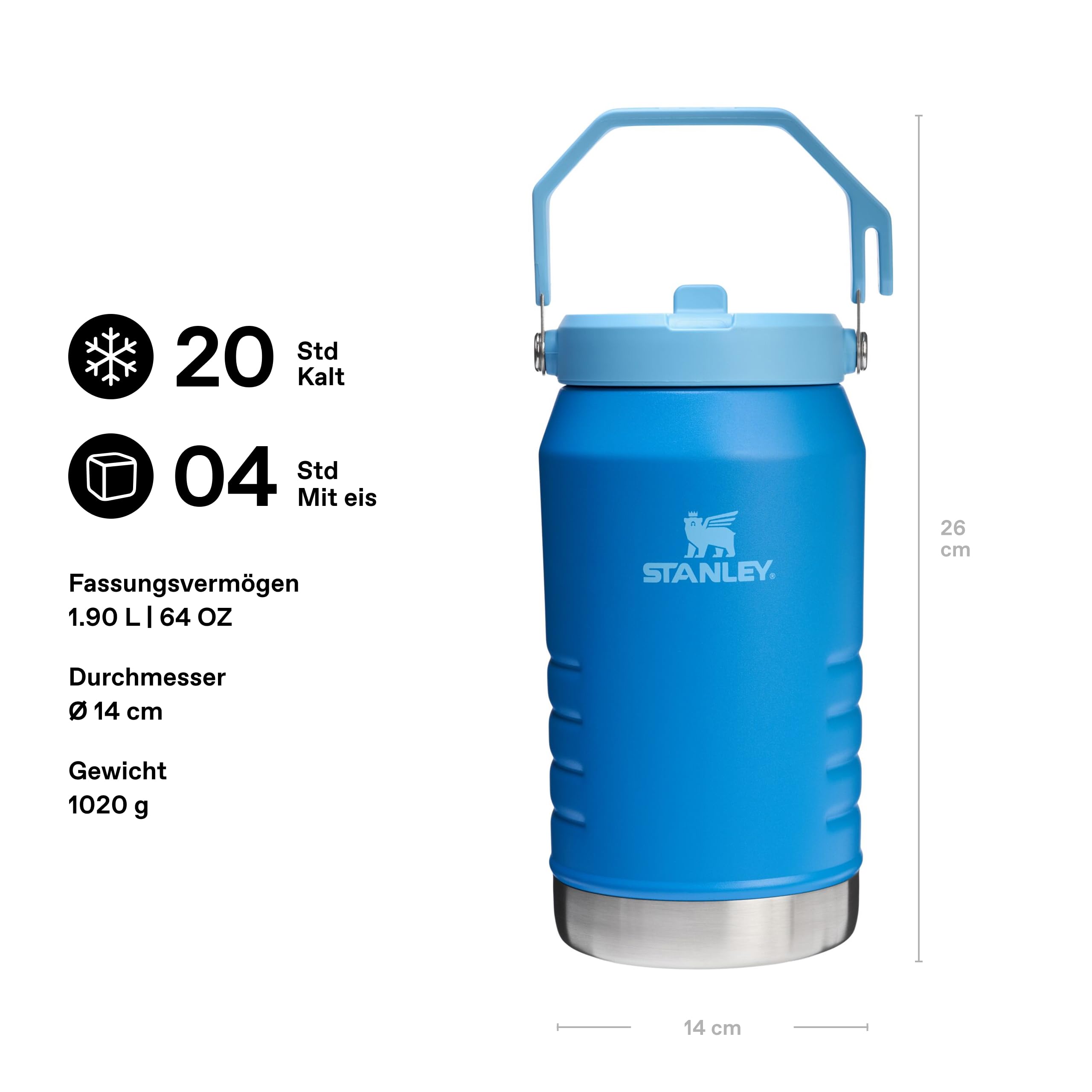 STANLEY 1913 IceFlow Flip Straw Jug 1.9L - Thermobecher Kühlt 20 Stunden - 4 Tage Eisgekühlt - Auslaufsicher - Leicht zu Tragen - Spülmaschinenfest - BPA Frei - Trinkflasche Sport - Azure | Kühlt 20 Std. - 4 Tage eisgekühlt - Auslaufsicher - BPA-frei - Sp
