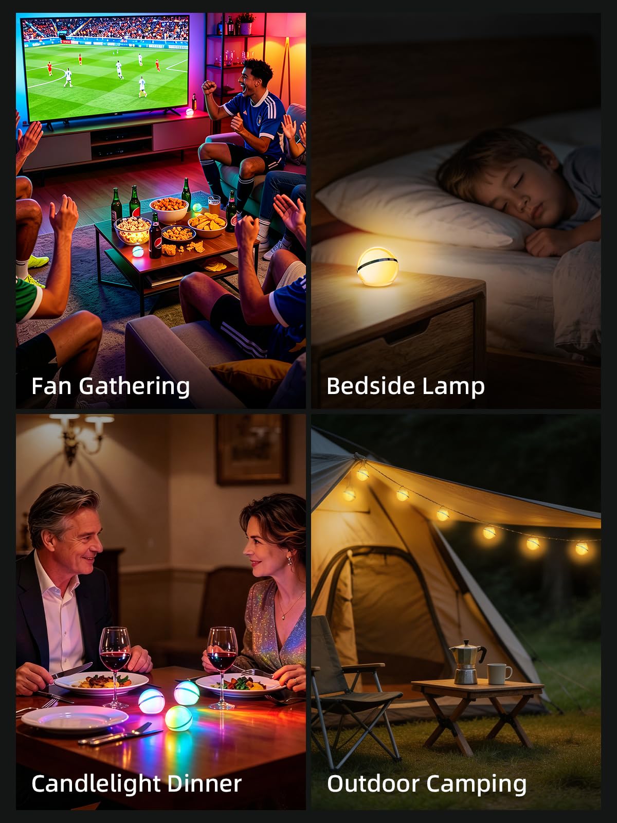 Smiling Shark Campeggio de Lampada, 2 Pezzi LED Camping Lantern USB Ricaricabile RGB e Luce Bianca Calda Pallone da Calcio Portatile Campeggio Luce con Gancio per Escursionismo Picnic Emergenza