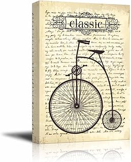 wall26 - Canvas Wall Art - A Retro Style Bicycle on Vintage Letter Script - Gallery Wrap Modern Home Art | Ready to Hang - 16x24 inches