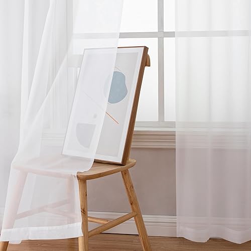 Miniatura 5 de Chyhomenyc Juego de 2 paneles de cortinas traslúcidas blancas de 63 pulgadas de largo, con bolsillo para cortinero, cortinas de tratamiento para