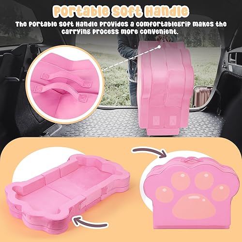 Miniatura 7 de Cama plegable portátil de viaje para niños pequeños, cama de piso con funda lavable para niños, suave y segura (rosa)