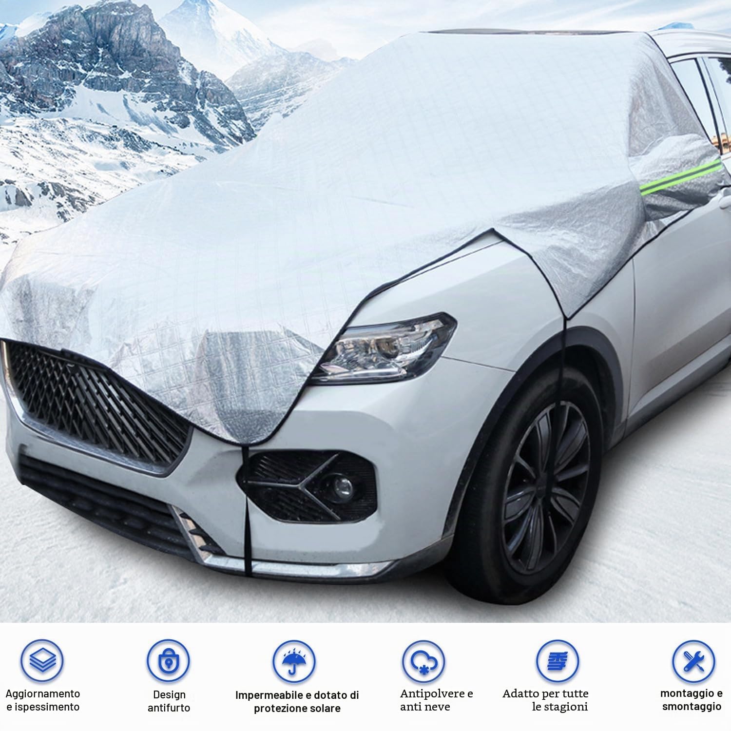 Copri Parabrezza per Auto Inverno, Copri Parabrezza Auto, 255x235cm, Telo Parabrezza Auto Antigelo, Telo Antigelo per Auto, Copertura Auto Ripiegabile, Copertura Parabrezza per Gelo, Neve