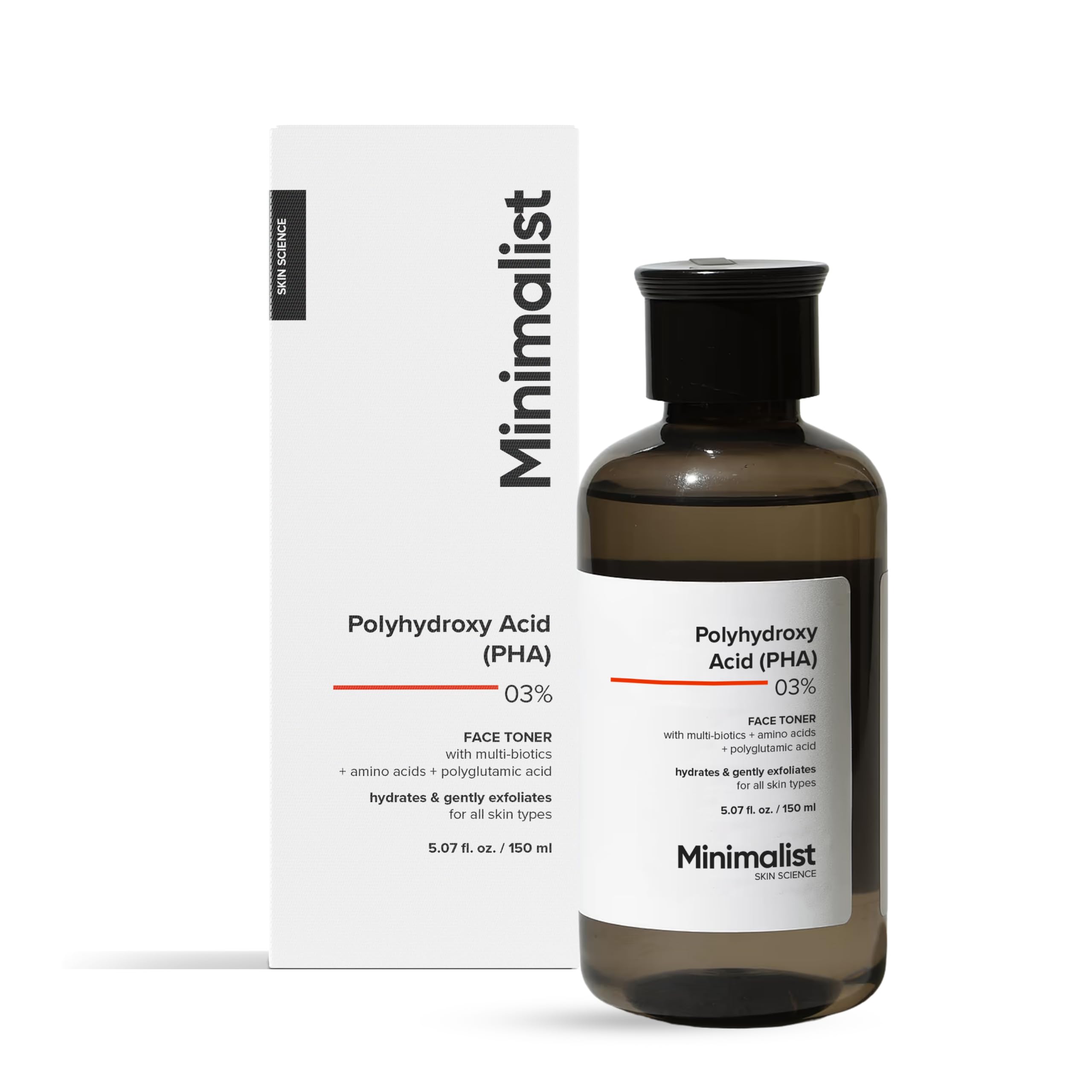 Minimalist PHA 3% Face Toner for Hydration & Pore Tightening | Mild Exfoliation, pH Balancing & Rebalancing Skin Microbiome | for Women & Men | 5 Fl Oz / 150 ml