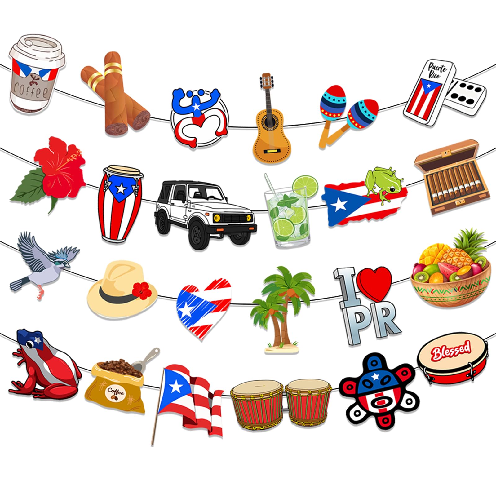 4Pcs Puerto Rico Party Decorations Banners Bad Bunny Party Decorations Mini Pavas De Puerto Rico