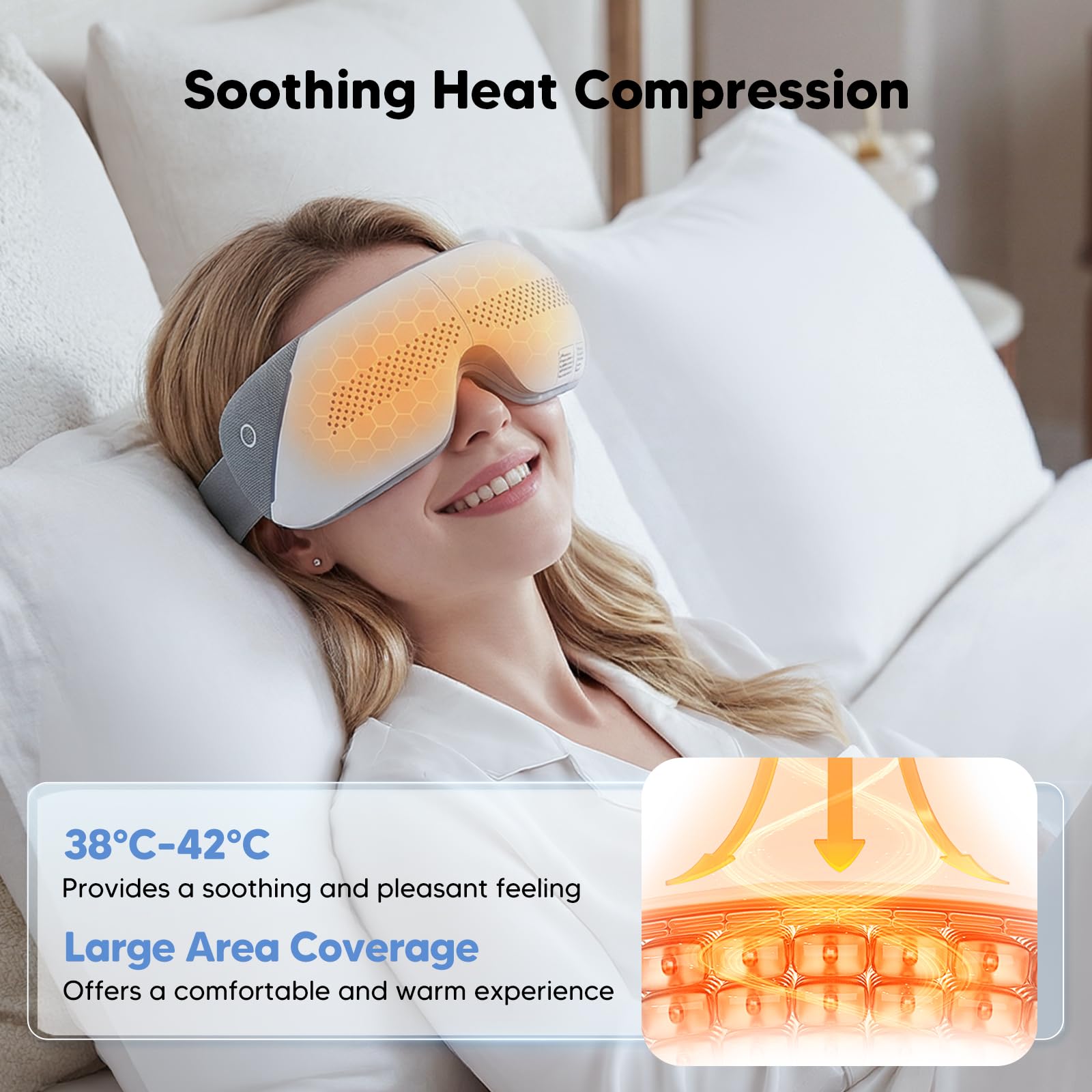 Masajeador de ojos con función de calor, recargable, 4 modos de masaje para aliviar el dolor ocular y mejorar los ojos secos