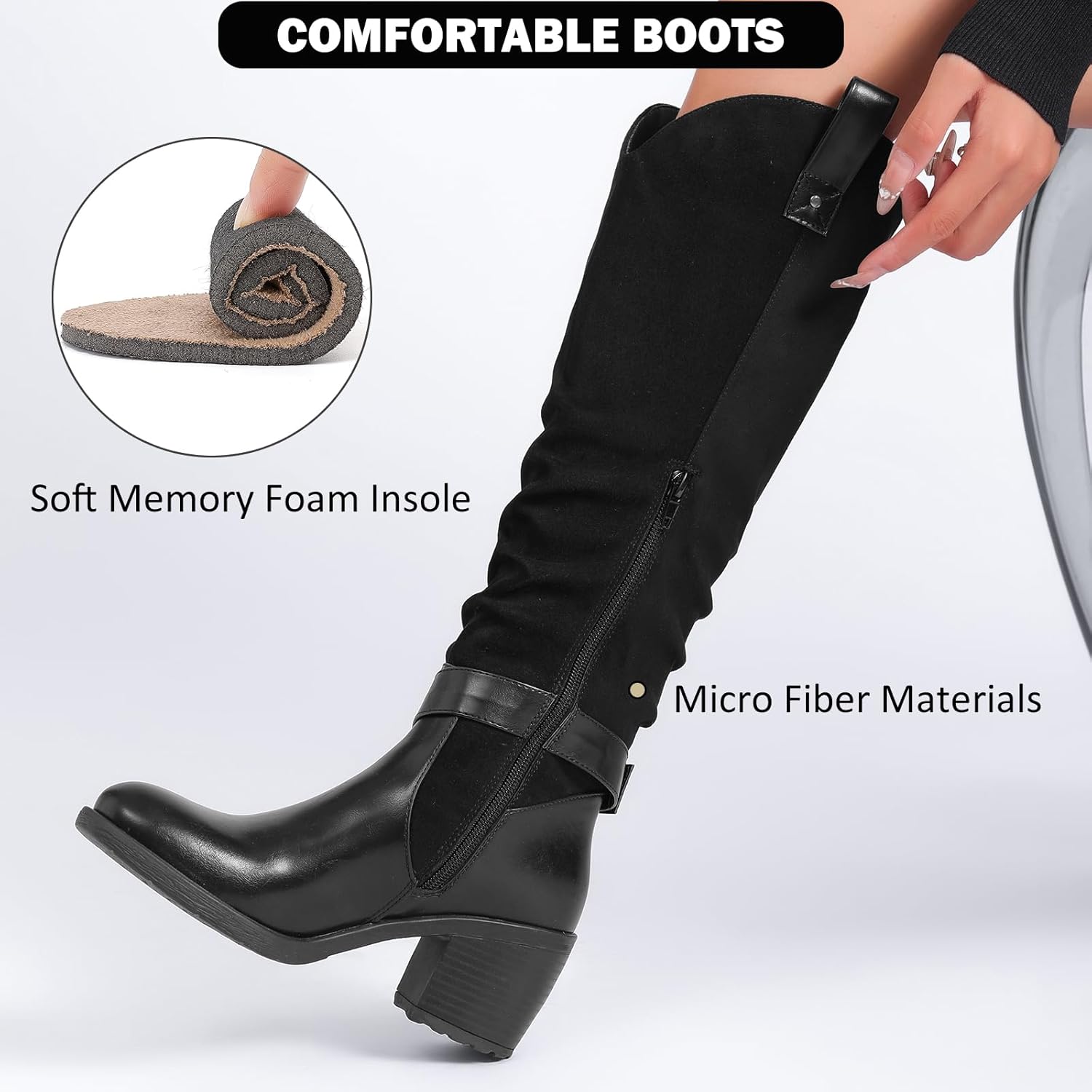 Knee High Boots for Women Chunky Heel Casual Comfort Pointed Toe Boot Womens Fashion Fall Winter Knee-High Boots. - Image 5
