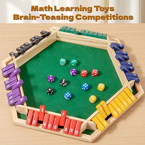 Miniatura 5 de Shut The Box Game, Wooden Board Dice Game for 2-6 Players, Family Classic Math Learning Game for Kids Adults, Montessori Educational Toys for