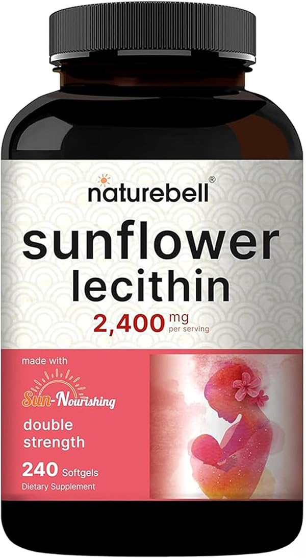 NatureBell Sunflower Lecithin - 240 Softgels - 2,400mg Cold Pressed Sunflower Lecithin - with Naturally Occurring Phosphatidyl Choline - for Lactation & Normal Milk Flow Support*