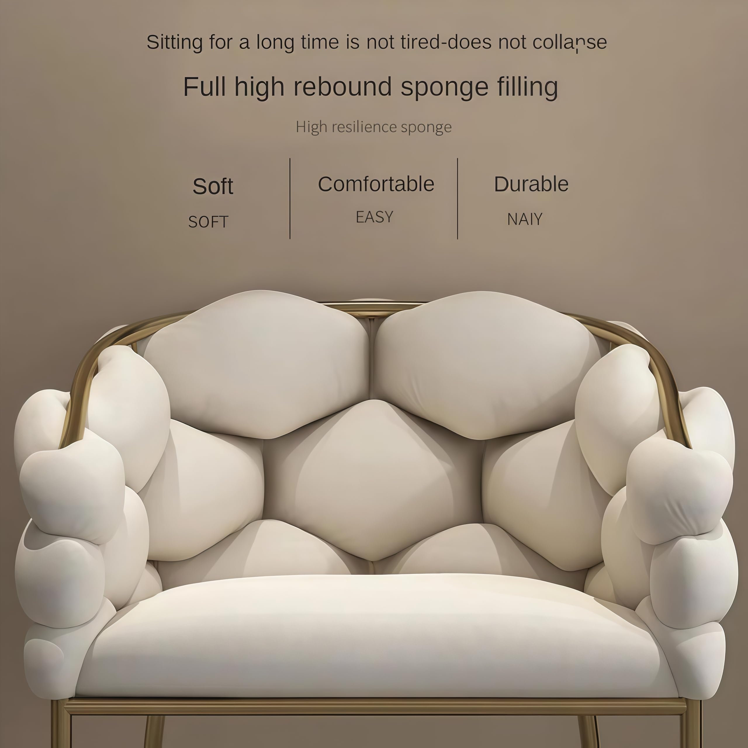 Samt Akzentstuhl für Schlafzimmer, luxuriöser Flauschiger Samtpolster -Sessel moderner Make -up -Akzent -Stuhl für Wohnzimmer/Café/Waschtisch mit goldenen Metallbeinen Freizeit -Sessel