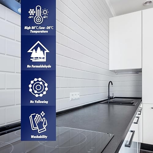 Miniatura 3 de Art3dwallpanels Protector contra salpicaduras blanco brillante, vinilo moderno, autoadhesivo, rayas, acabado brillante, uso en cocina y baño, 12 x