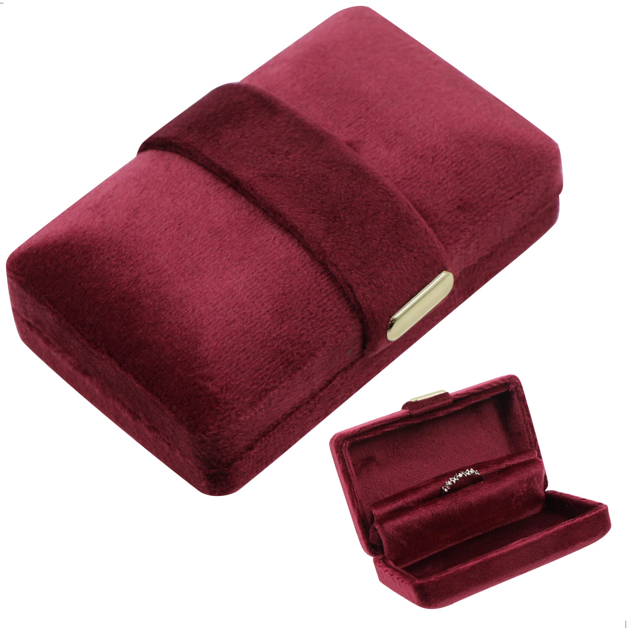letuxaamz Anillos Dobles Terciopelo Anillo Caja - Compromiso Boda Doble Para Joyería Cojín Vintage Propuesta Ceremonia Matrimonio Accesorios Collar Pulsera Cajas Regalo Estuches Almacenamiento Boda, Rojo