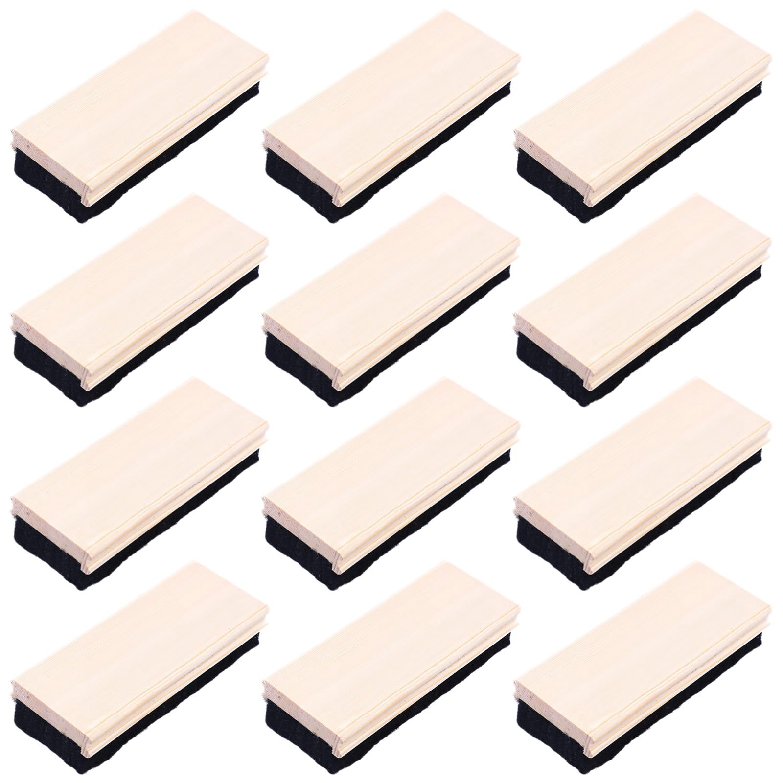 Tafelradierer für Kreidetafeln und Whiteboards, aus Holz gefertigt, rechteckige Form, 12er-Pack, schwarzer Filzboden, zur gründlichen Reinigung, passend für Klassenzimmer, Büros und den täglichen