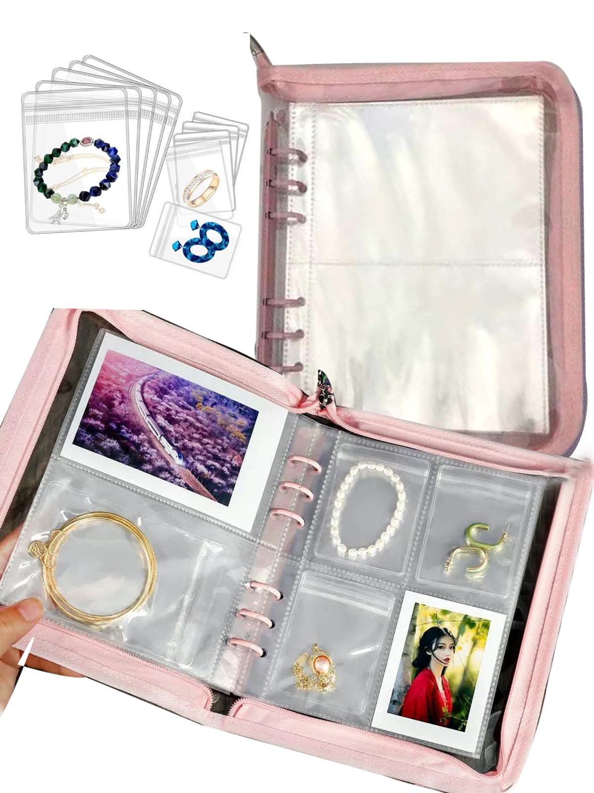 Étui de voyage pour 70 bijoux avec rangement transparent et fermeture éclair