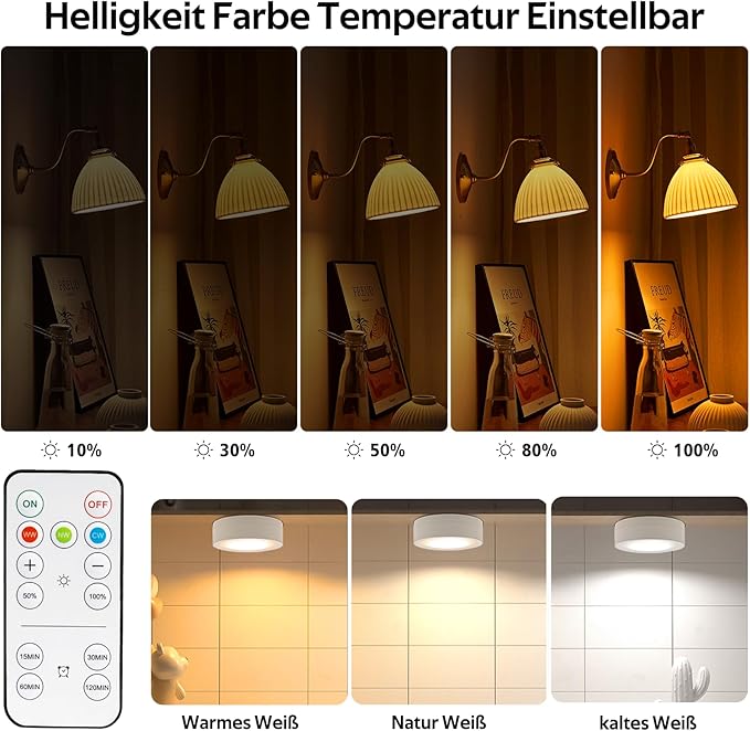 AIBOO AIBOO Ledlampen op batterijen, voor binnen en buiten, E27, afstandsbediening en touch-bediening, CCT met E27 en ijzeren stuk voor woonkamer, slaapkamer, trappenhuis, hal, draadloze wandlamp, 2 stuks photo 3
