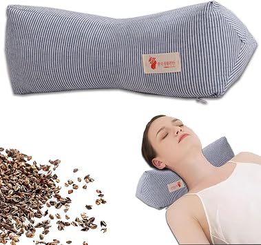 Neck & Cervical Pillows,Buckwheat Pillow ,Neck Support Pillow Cervical Neck Roll Bolster Pillow,Neck Pain Relief for Back and Side Sleepers Round Pillows Blue
